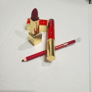 Lipstick & pencil in red with lip shine.